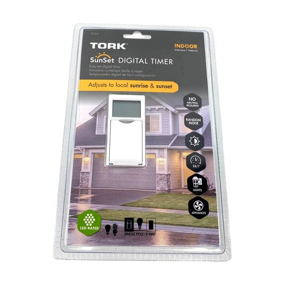 Tork Sunset In Wall Indoor Digital Lighting Timer RZ307 16 Amps 120/277V New - Picture 1 of 5